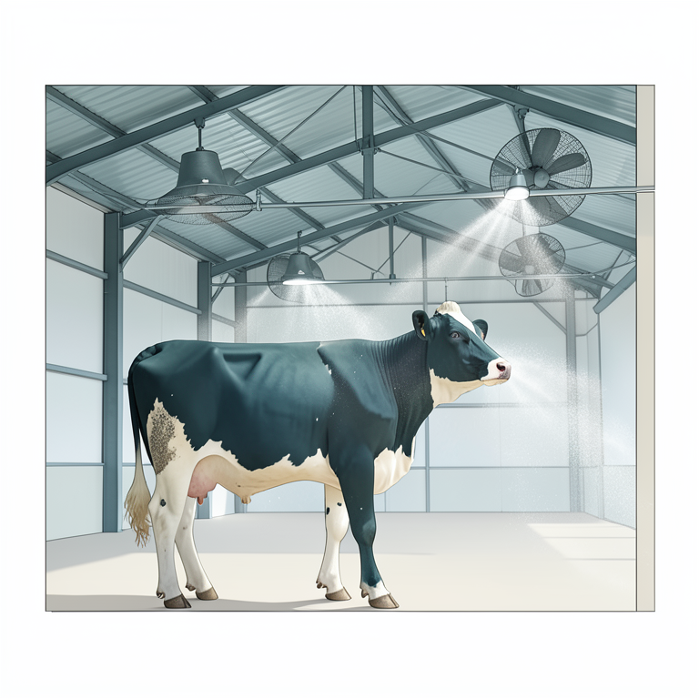 AI-generated conceptual illustration (dairy cow in a managed housing facility). It explains the idea and does not show study data.