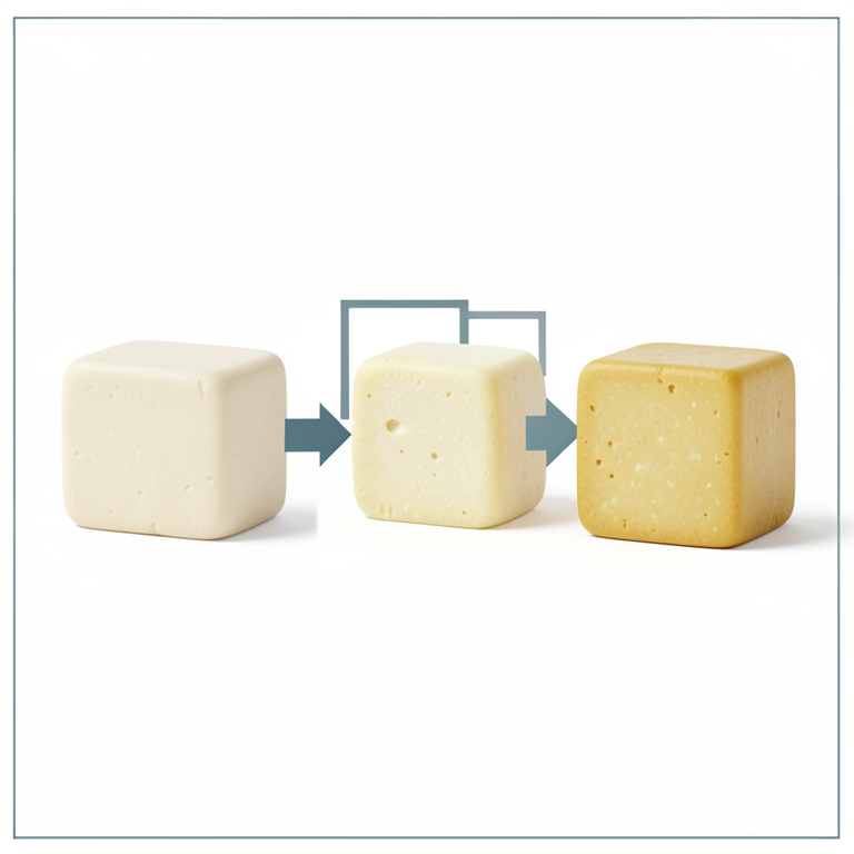 AI-generated conceptual illustration (Paneer cheese cubes made from cow milk and buffalo colostrum). It explains the idea and does not show study data.