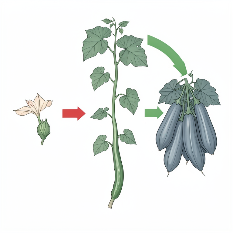 AI-generated conceptual illustration (ridge gourd (Luffa acutangula) plants). It explains the idea and does not show study data.