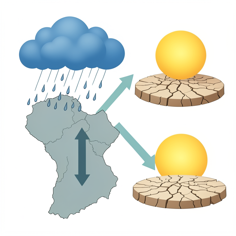 AI-generated conceptual illustration (A map of Uganda with regional weather indicators). It explains the idea and does not show study data.