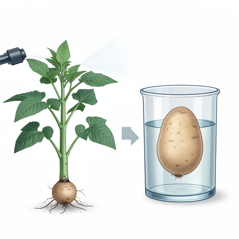 AI-generated conceptual illustration (potato plants (Solanum tuberosum L.)). It explains the idea and does not show study data.