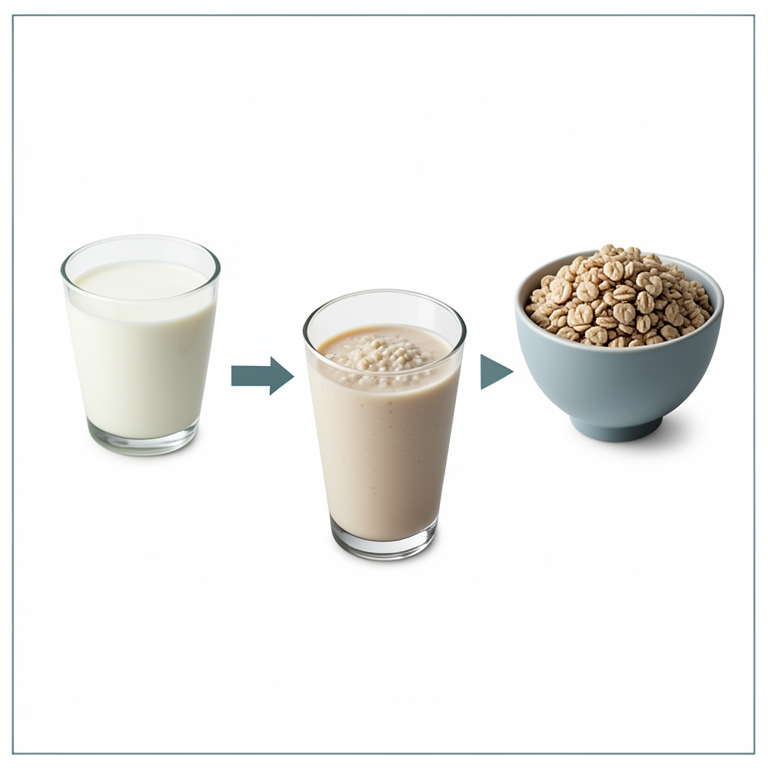 AI-generated conceptual illustration (Glass of milk and a bowl of whole grain cereal). It explains the idea and does not show study data.