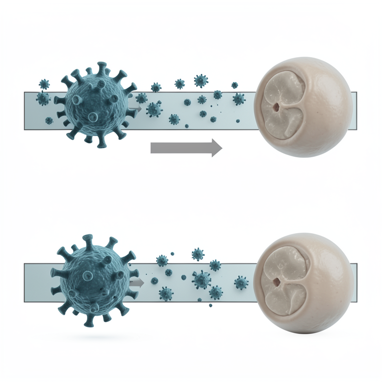 AI-generated conceptual illustration (HIV virus particles and human T-cells). It explains the idea and does not show study data.