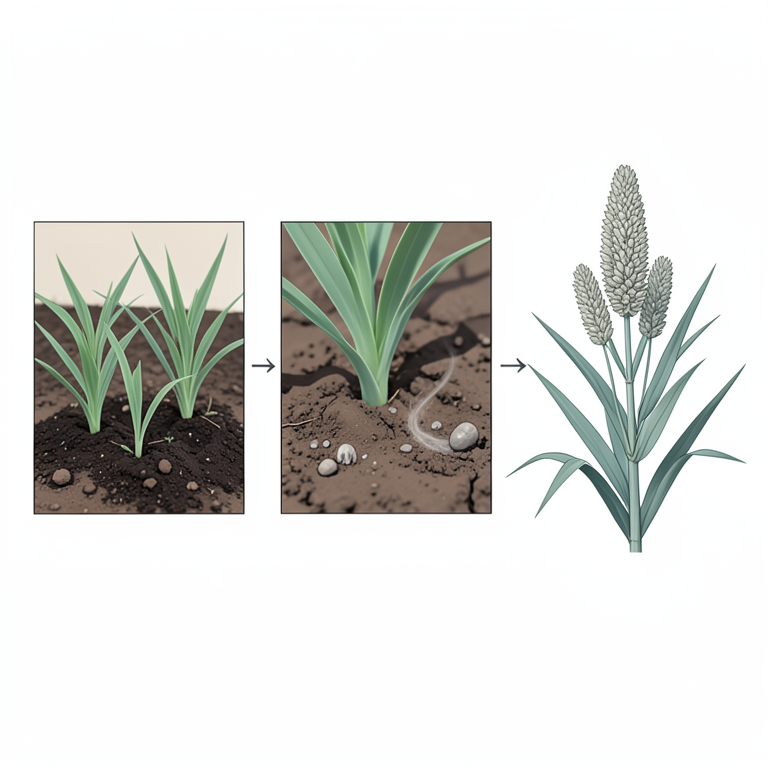 AI-generated conceptual illustration (transplanted finger millet plants). It explains the idea and does not show study data.