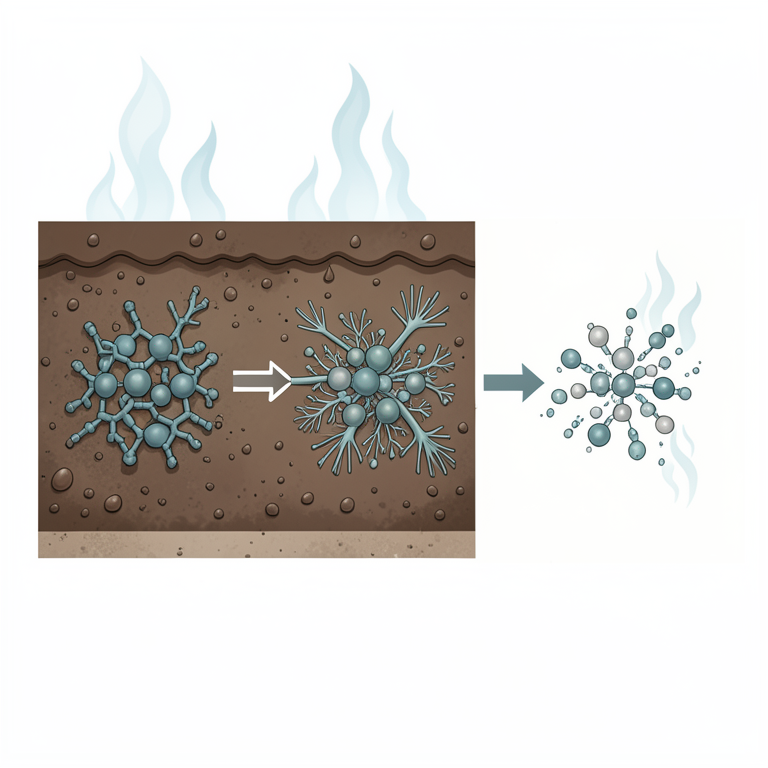 AI-generated conceptual illustration (soil profile with bacteria and fungi). It explains the idea and does not show study data.