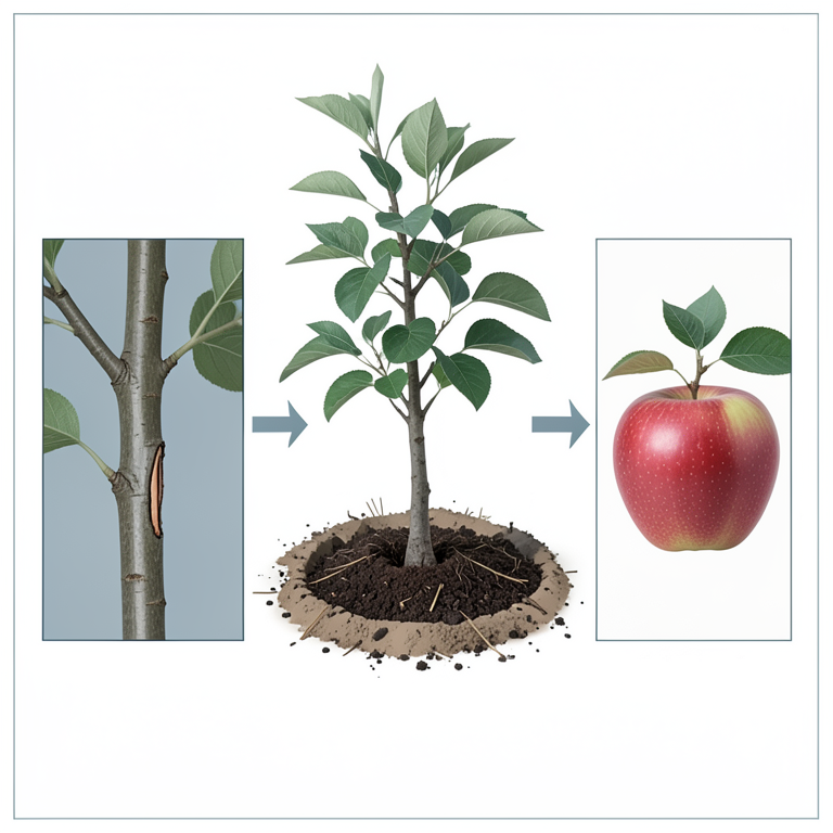 AI-generated conceptual illustration (apple trees). It explains the idea and does not show study data.
