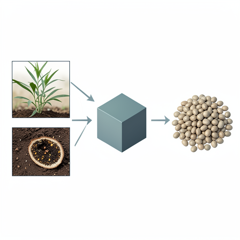 AI-generated conceptual illustration (flaxseed plants and seeds). It explains the idea and does not show study data.