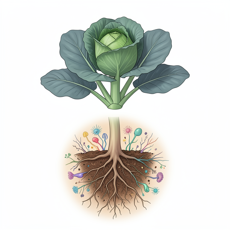 AI-generated conceptual illustration (cabbage plants in soil). It explains the idea and does not show study data.