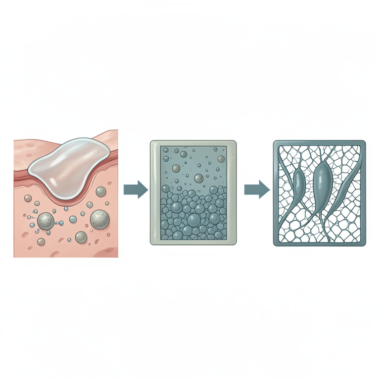 AI-generated conceptual illustration (Skin tissue with a cutaneous wound). It explains the idea and does not show study data.