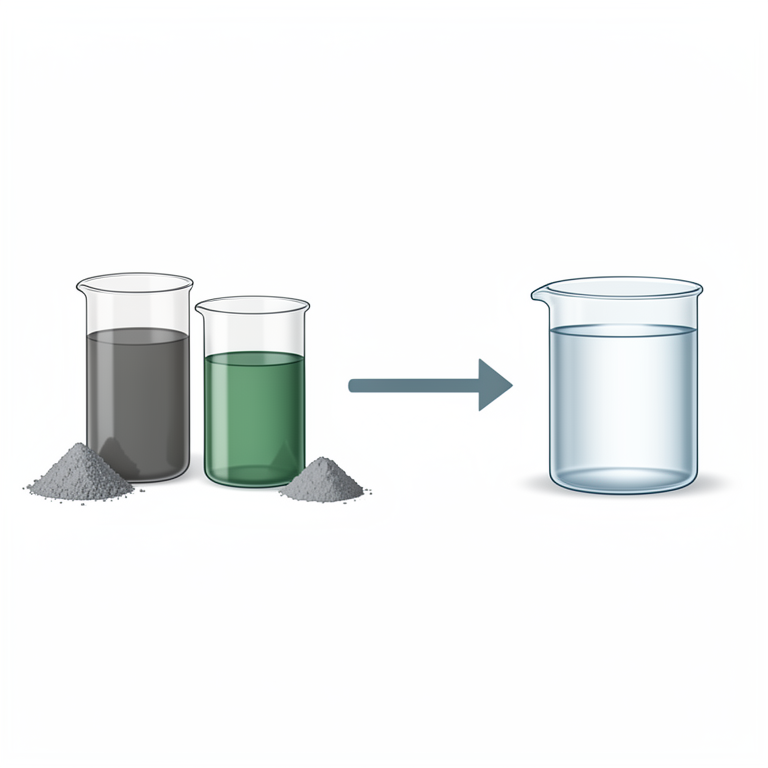 AI-generated conceptual illustration (Water samples from sewage, ponds, and taps treated with Guggul resin ash). It explains the idea and does not show study data.