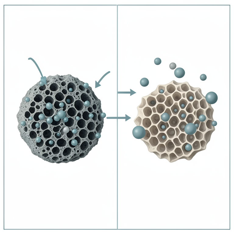 AI-generated conceptual illustration (maize-cob biochar and ammonium ions). It explains the idea and does not show study data.