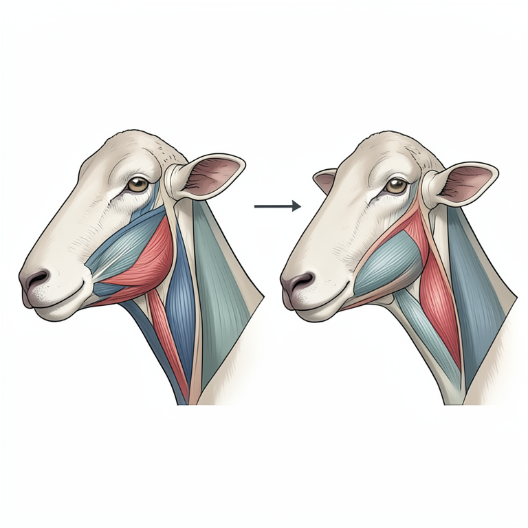 AI-generated conceptual illustration (sheep head and jaw muscles). It explains the idea and does not show study data.