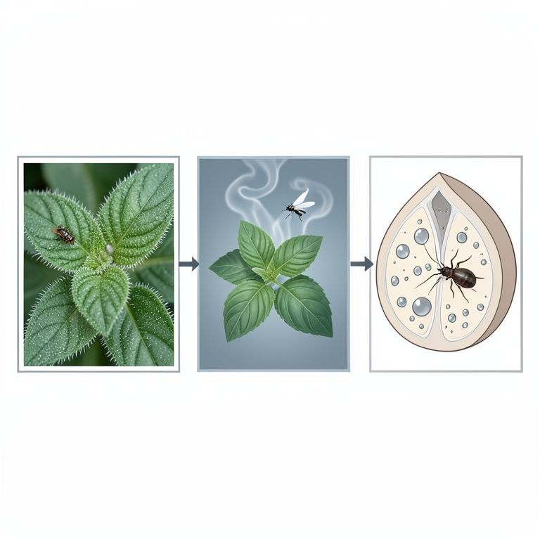AI-generated conceptual illustration (basil plants and insect pests (aphids, whiteflies, and spider mites)). It explains the idea and does not show study data.