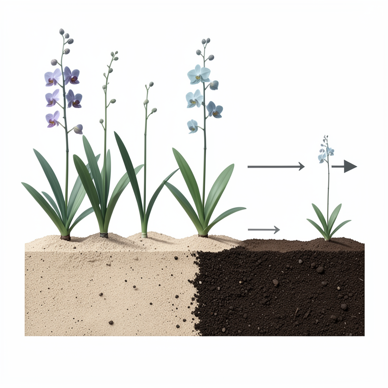 AI-generated conceptual illustration (orchid plants in sandy soil). It explains the idea and does not show study data.