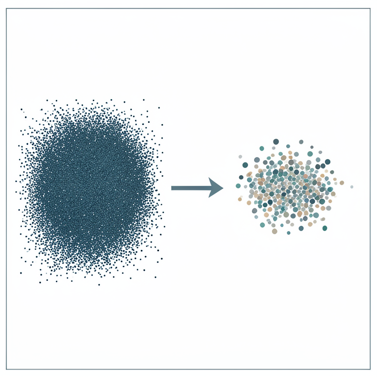 AI-generated conceptual illustration (A digital dataset represented as a 3D cloud of multicolored data points in a coordinate system). It explains the idea and does not show study data.