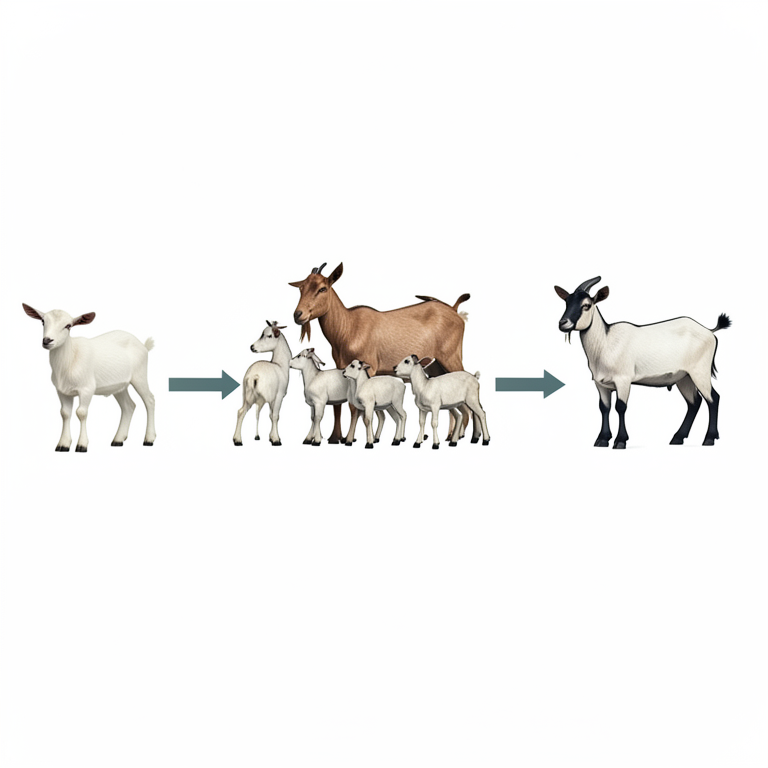 AI-generated conceptual illustration (Etawa-crossed goats). It explains the idea and does not show study data.