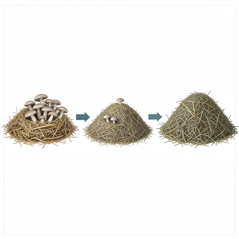 AI-generated conceptual illustration (paddy straw mushrooms). It explains the idea and does not show study data.