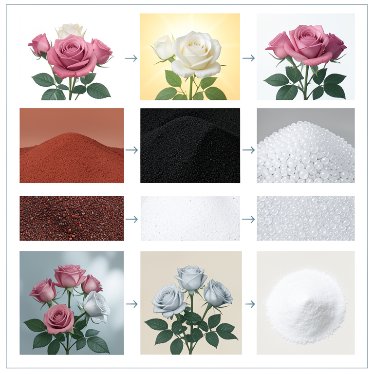 AI-generated conceptual illustration (Rose cv. Gladiator flowers). It explains the idea and does not show study data.