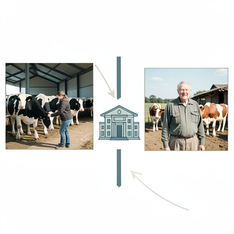 AI-generated conceptual illustration (Indian dairy farmers and cattle). It explains the idea and does not show study data.