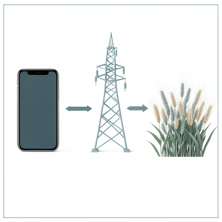 AI-generated conceptual illustration (wheat plants and a mobile phone). It explains the idea and does not show study data.