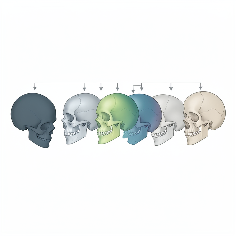 AI-generated conceptual illustration (Prehistoric and modern human skeletal remains). It explains the idea and does not show study data.