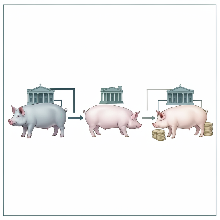 AI-generated conceptual illustration (domestic pigs in a peri-urban farm setting). It explains the idea and does not show study data.