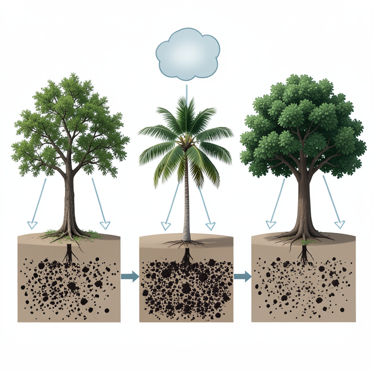 AI-generated conceptual illustration (Mango trees, Coconut palms, and Malabar Neem trees in a Konkan region landscape). It explains the idea and does not show study data.