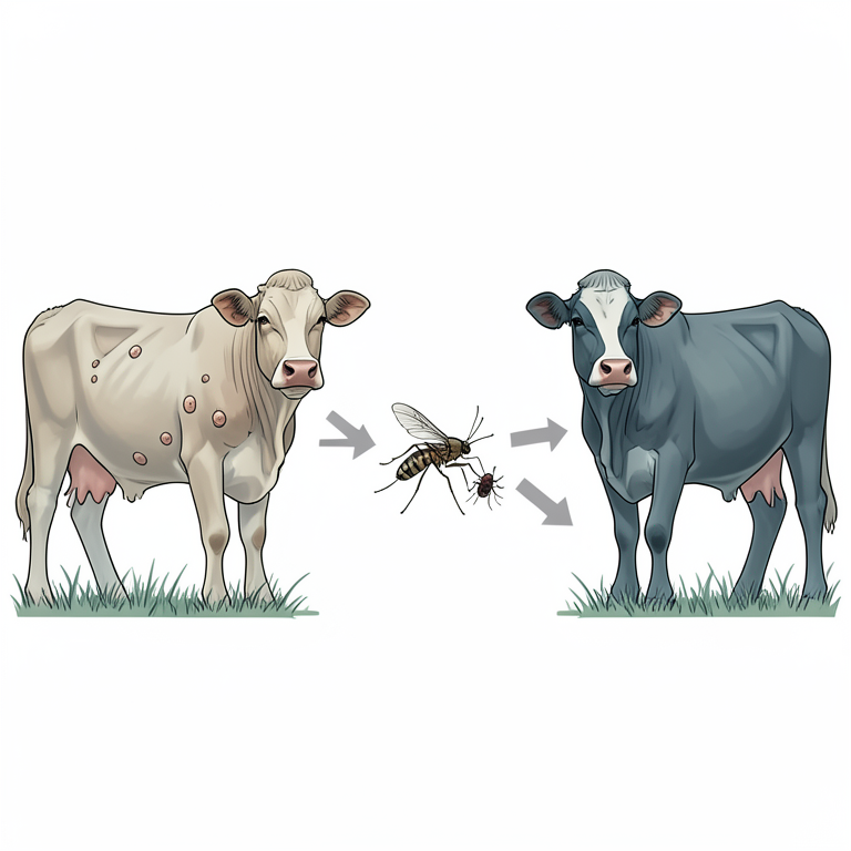 AI-generated conceptual illustration (cattle and arthropod vectors). It explains the idea and does not show study data.