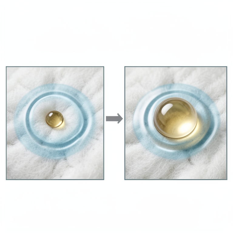 AI-generated conceptual illustration (Melamine-formaldehyde microcapsules containing fragrance oil on cotton fabric). It explains the idea and does not show study data.