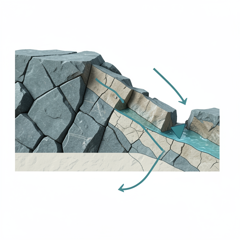 AI-generated conceptual illustration (A cross-section of a weathered weak rock slope). It explains the idea and does not show study data.