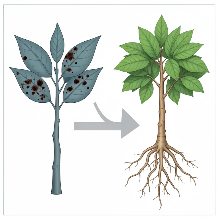 AI-generated conceptual illustration (mango grafts). It explains the idea and does not show study data.