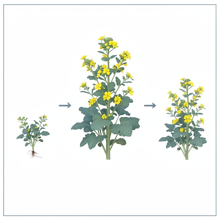 AI-generated conceptual illustration (mustard plants (Brassica juncea L.)). It explains the idea and does not show study data.