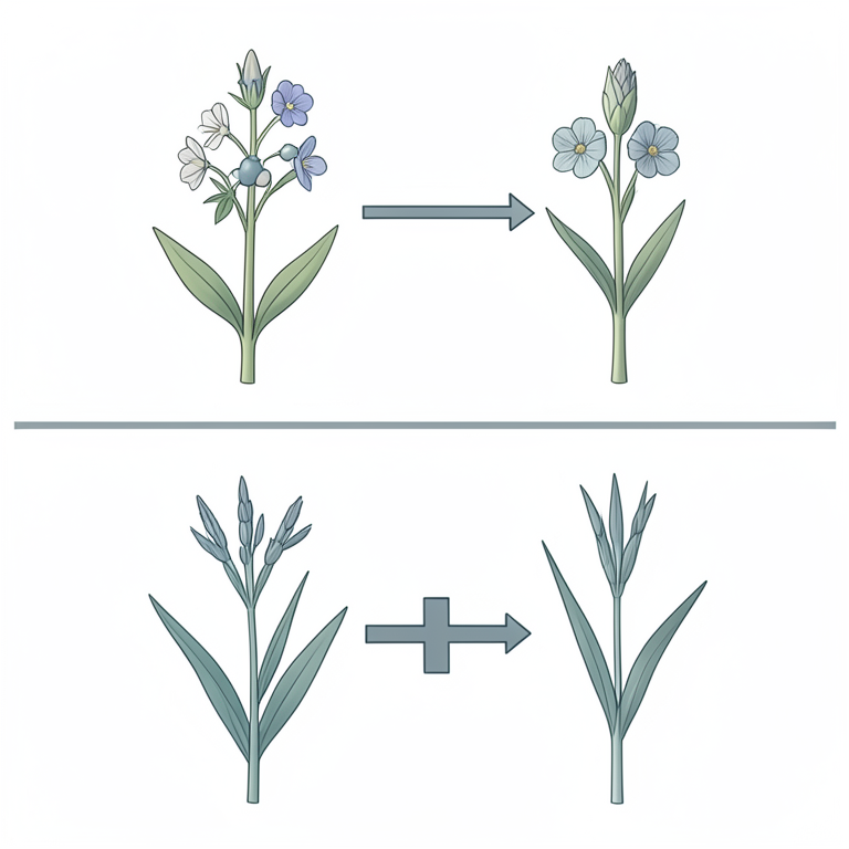 AI-generated conceptual illustration (Arabidopsis thaliana (long-day plant) and Oryza sativa (short-day plant)). It explains the idea and does not show study data.