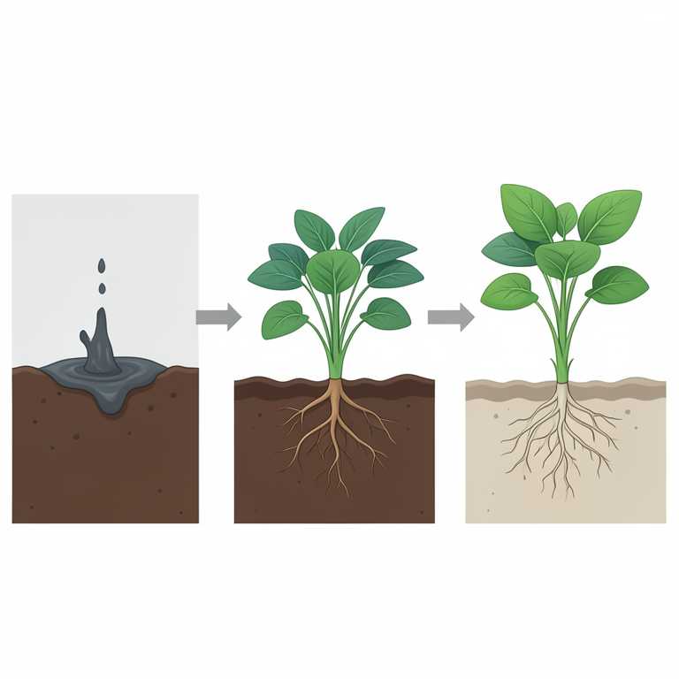 AI-generated conceptual illustration (African spinach (Amaranthus caudatus) in contaminated soil). It explains the idea and does not show study data.