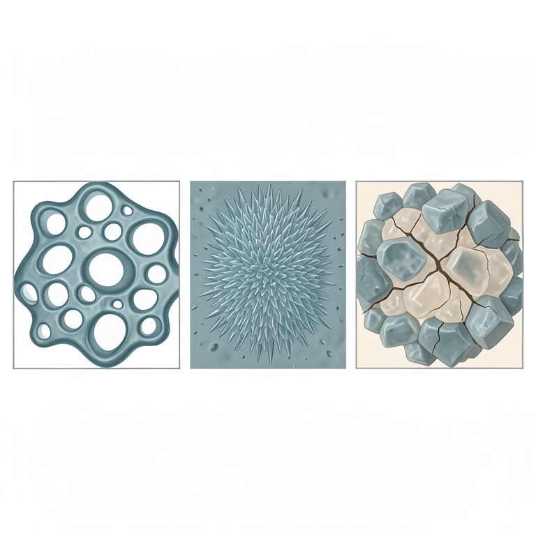AI-generated conceptual illustration (bioactive glass-ceramic material for dental applications). It explains the idea and does not show study data.