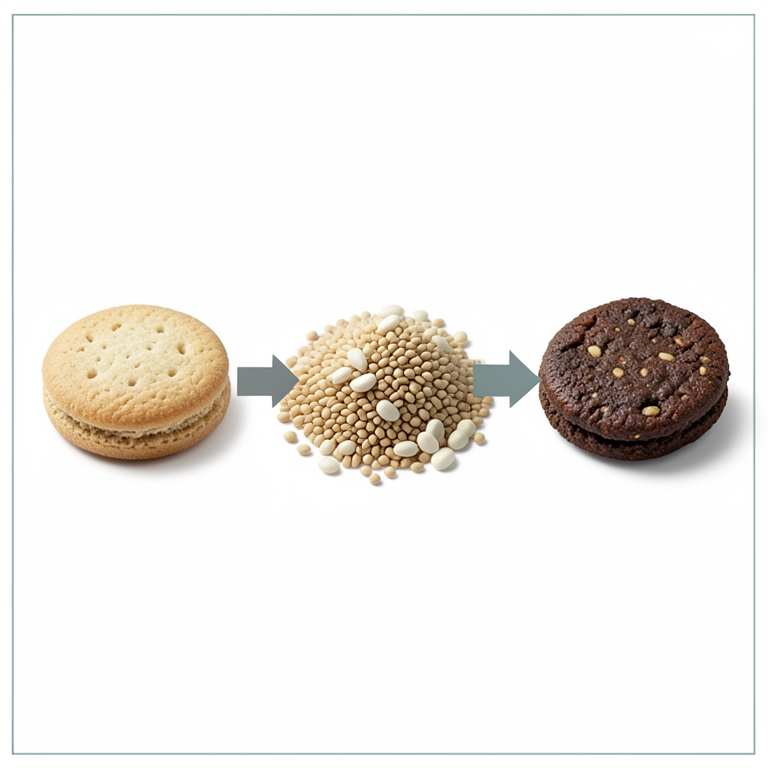 AI-generated conceptual illustration (wheat biscuits, barnyard millet grains, and makhana seeds). It explains the idea and does not show study data.