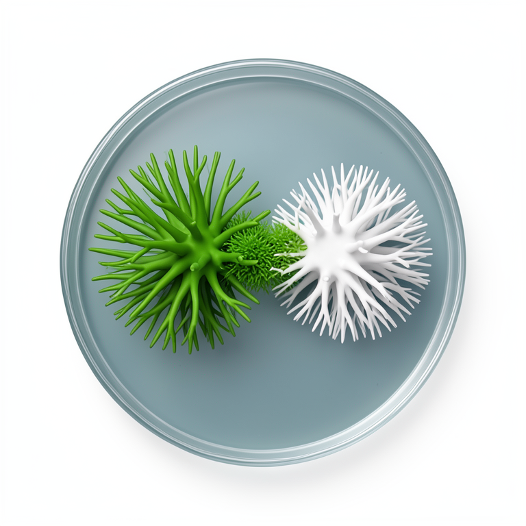 AI-generated conceptual illustration (Trichoderma viride and vegetable fungal pathogens in a Petri dish). It explains the idea and does not show study data.
