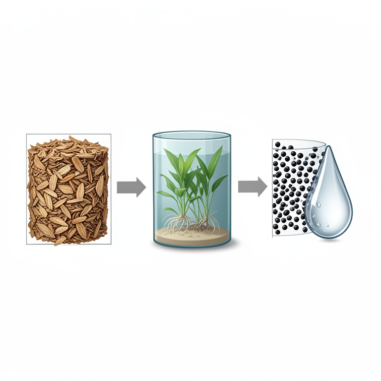 AI-generated conceptual illustration (Ganga River water and remediation materials). It explains the idea and does not show study data.