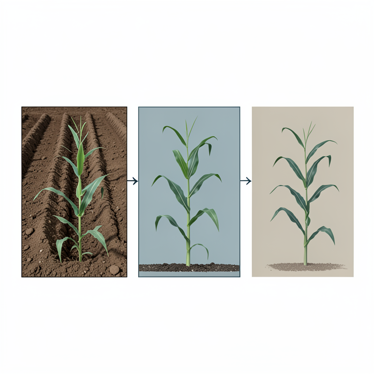 AI-generated conceptual illustration (Maize and common bean plants in an agricultural field). It explains the idea and does not show study data.