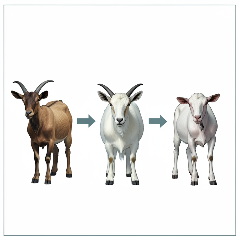AI-generated conceptual illustration (Mubende, Boer, and Boer x Mubende goat breeds). It explains the idea and does not show study data.