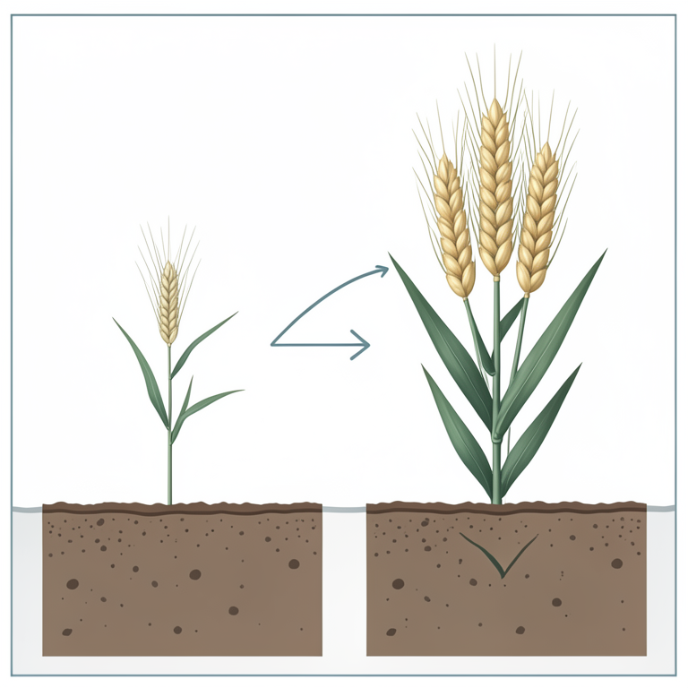 AI-generated conceptual illustration (winter wheat plants in soil). It explains the idea and does not show study data.
