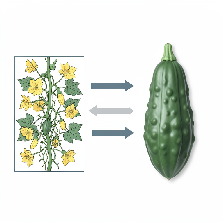 AI-generated conceptual illustration (bitter gourd plants (Momordica charantia L.)). It explains the idea and does not show study data.