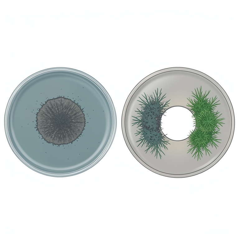 AI-generated conceptual illustration (Rhizoctonia solani fungus and potato tubers). It explains the idea and does not show study data.