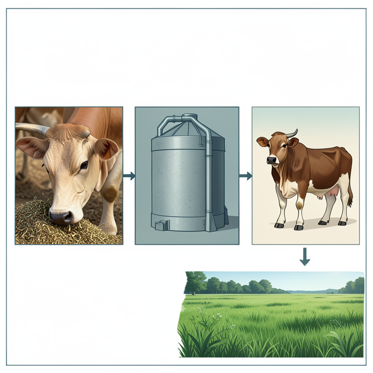 AI-generated conceptual illustration (Indian Gir cows and dairy farm infrastructure). It explains the idea and does not show study data.