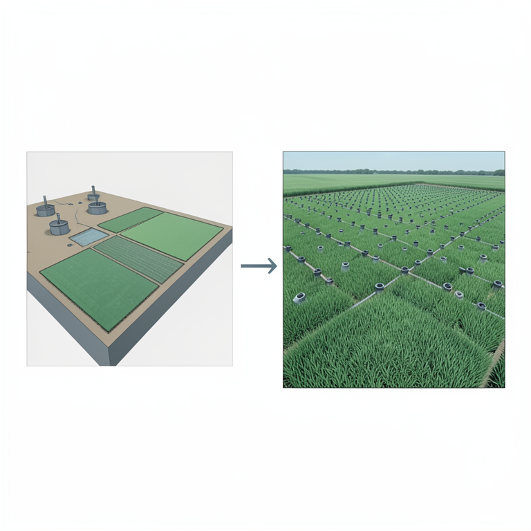 AI-generated conceptual illustration (Agricultural landscape of Punjab with groundwater tubewells). It explains the idea and does not show study data.