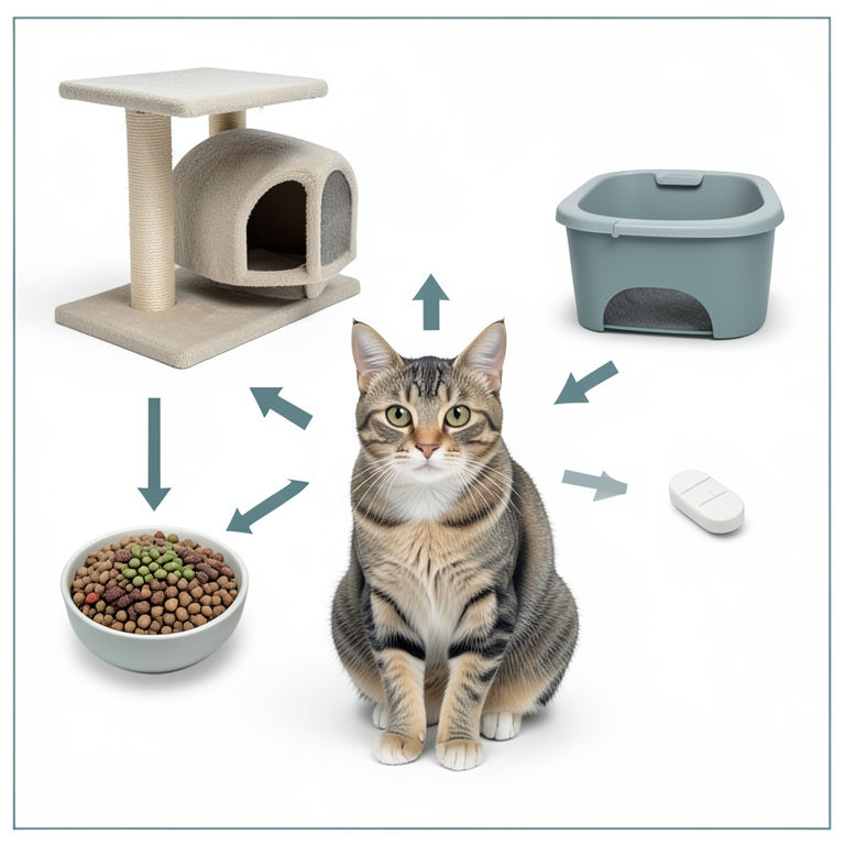 AI-generated conceptual illustration (domestic cat). It explains the idea and does not show study data.