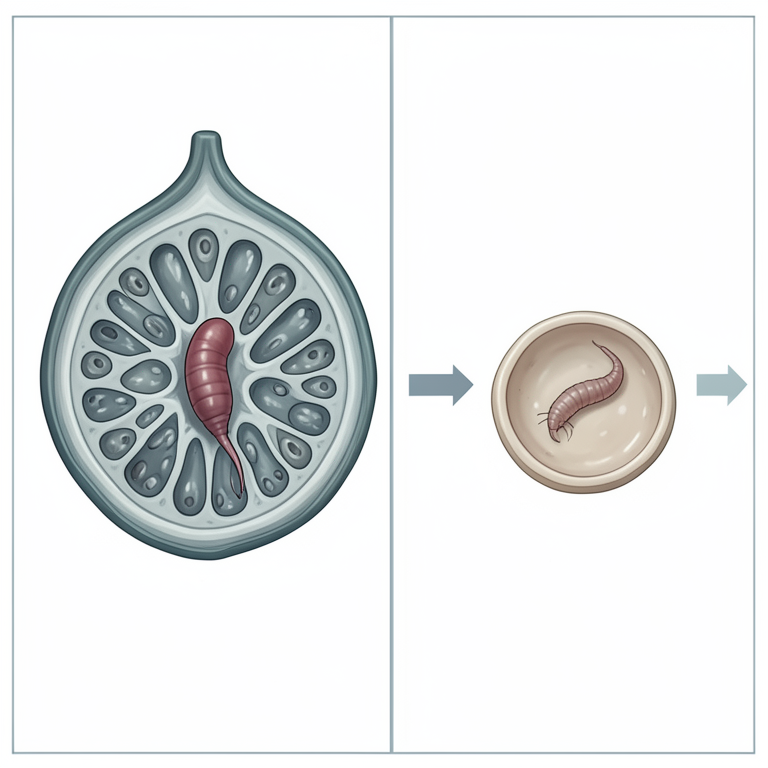 AI-generated conceptual illustration (Guava (Psidium guajava) root tissue and Meloidogyne enterolobi nematodes). It explains the idea and does not show study data.