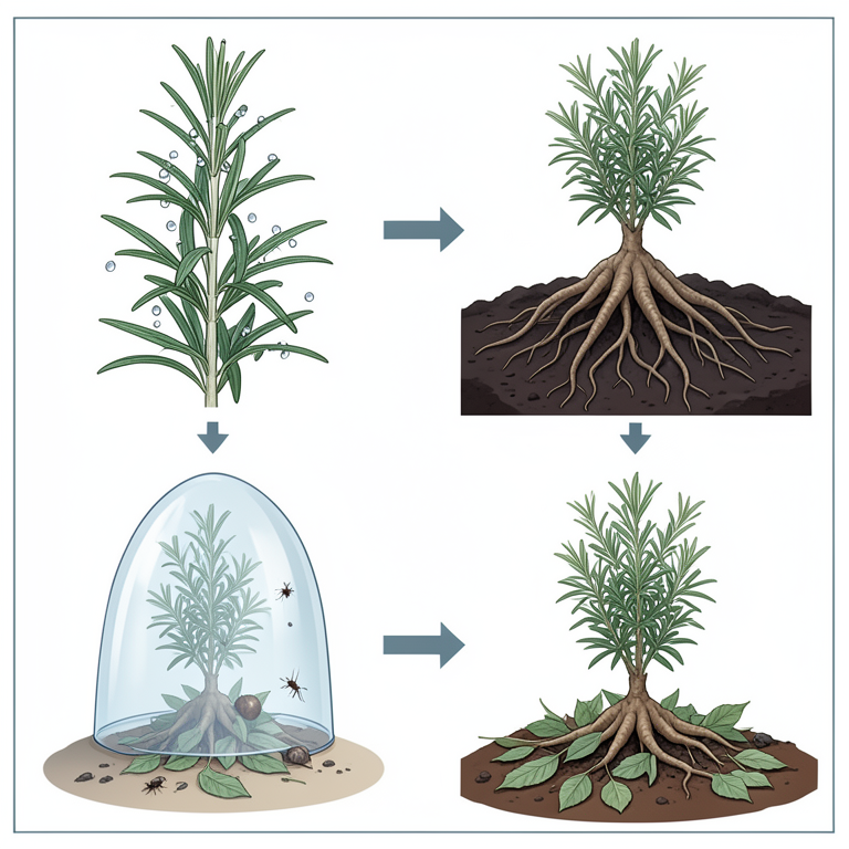 AI-generated conceptual illustration (Rosemary plants (Rosmarinus species) in geothermal soil). It explains the idea and does not show study data.
