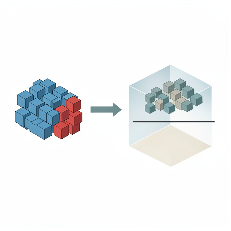 AI-generated conceptual illustration (digital data blocks represented as grids of binary cubes). It explains the idea and does not show study data.