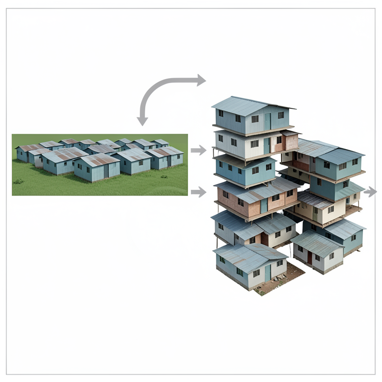 AI-generated conceptual illustration (Informal urban settlements in Nairobi). It explains the idea and does not show study data.